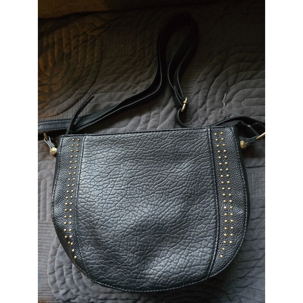 Jessica Simpson Black Pebbled Faux Leather Crossbody Bag With Gold Stud Accents